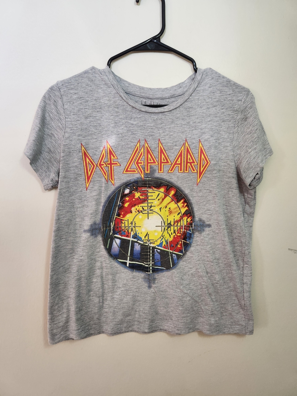 Womens Grey Graphic Band Tee L Large